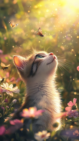 花园猫舞蹈花间光影