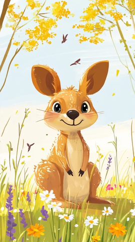 袋鼠欢乐跳跃草原花丛