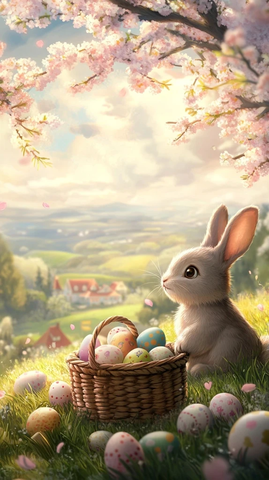 樱花树下兔子与彩蛋