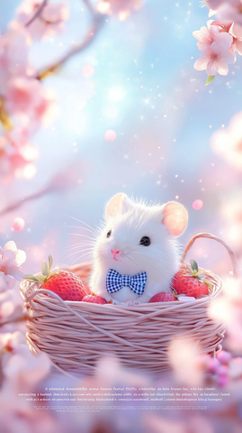 樱花草莓篮中小动物