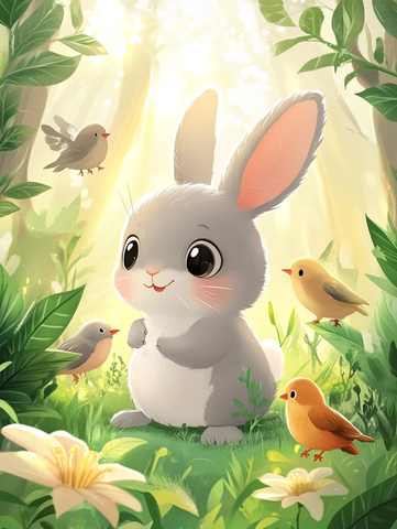 兔子与小鸟森林玩耍