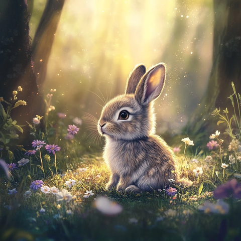 森林小兔与散落花朵