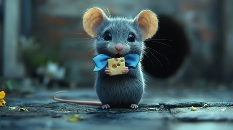 灰鼠长尾系蓝结吃奶酪