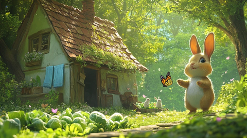 兔子追逐蝴蝶森林家庭场景