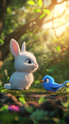 兔子森林中的小蓝鸟