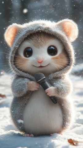 宝宝仓鼠穿企鹅装握麦克风