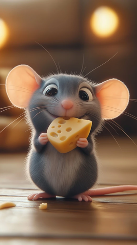 老鼠坐在木板上有奶酪