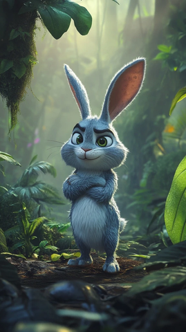 兔子交叉手臂丛林场景