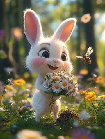 小兔子送花给黄蜂巢
