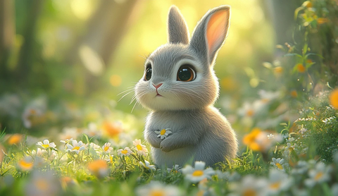 兔子户外草地树木花朵