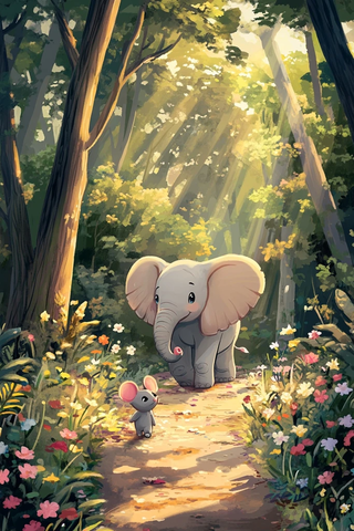 灰鼠与大象森林漫步