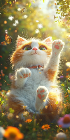 橘白猫花园玩耍阳光灿烂