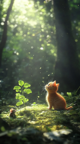 小猫小鼠观察奇特植物