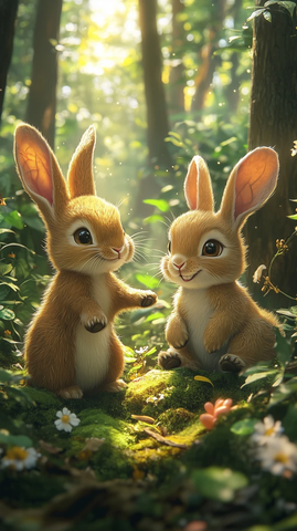 兔子跳跃熊宝宝观察