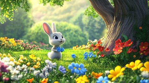 老树与兔子发现三色花朵