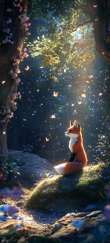 狐狸坐在小山丘