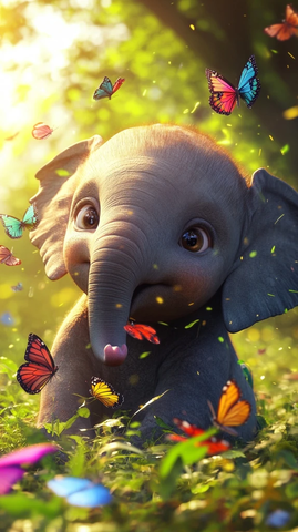 宝宝象与蝴蝶嬉戏