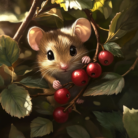 小鼠藏身莓丛窥探