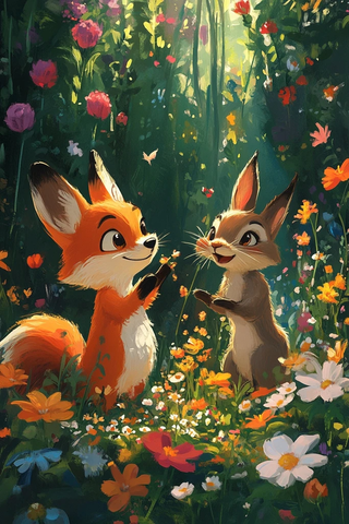 花朵动物共舞森林