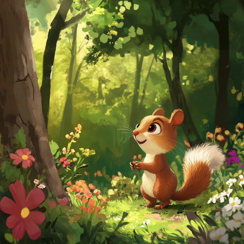 松鼠探索绿色森林