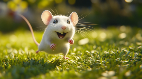 白鼠奔跑绿草地