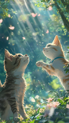 森林中的两只猫跳舞