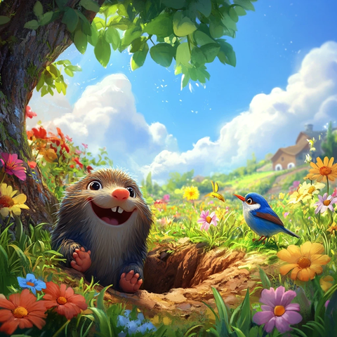 小鼹鼠挖隧道小鸟歌唱