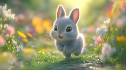 婴儿兔子奔跑玩耍