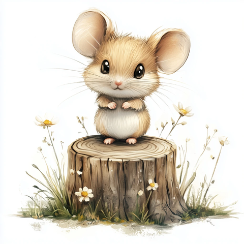 老鼠树桩草地插画