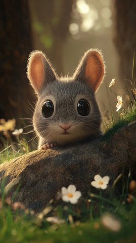 小动物躲石头后探头