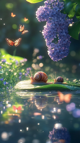 蜗牛叶上蝴蝶草地