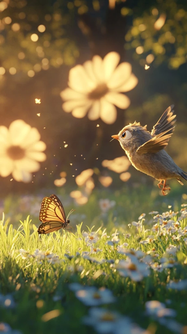 蝴蝶翅膀扇动麻雀跳跃