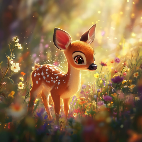 小鹿花间嬉戏
