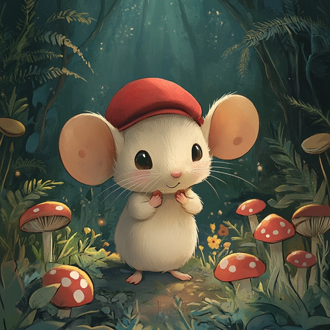 小红帽鼠森林蘑菇花
