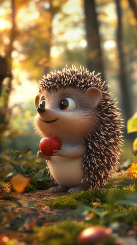 森林小刺猬捧红苹果