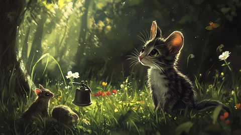 老鼠猫铃铛草地动物