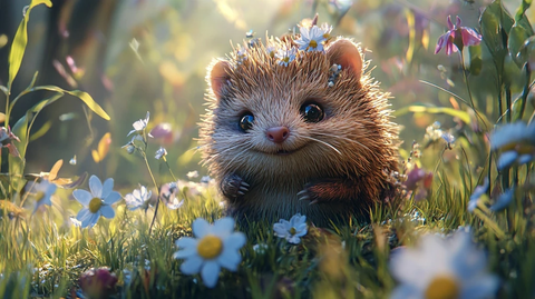 矮小刺猬草地微笑