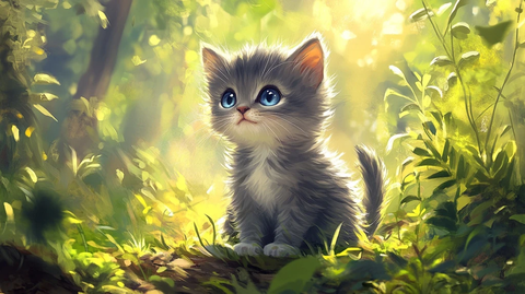 灰猫白胸小猫公园静坐