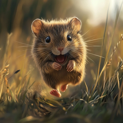 仓鼠奔跑草地真实摄影