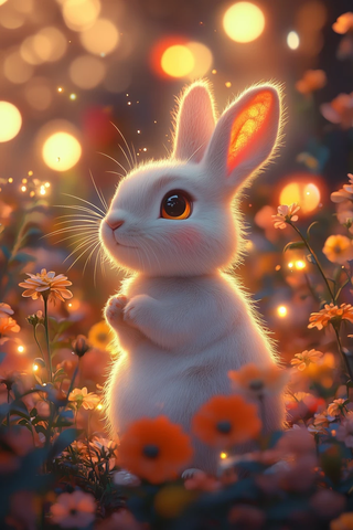 白兔花园彩色卡通插画