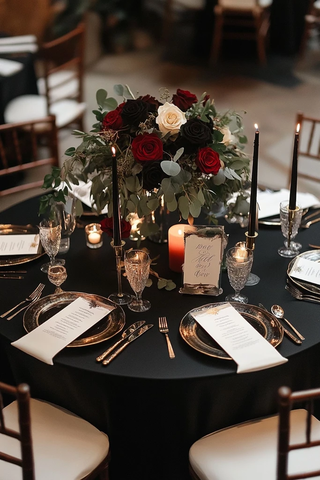 黑色圆桌婚礼布置