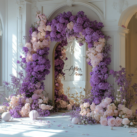 紫色粉色花拱门