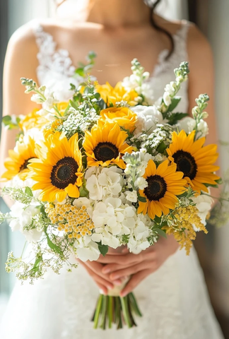 新娘手持向日葵花束
