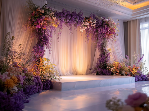 婚礼舞台装饰紫色花卉