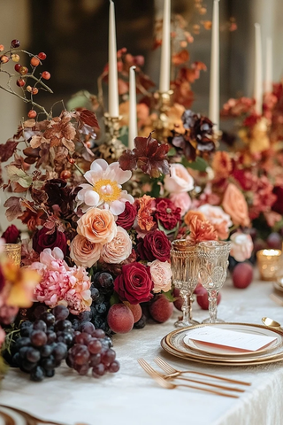 婚礼桌花与果实装饰