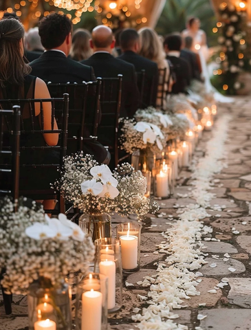 婚礼长椅白花装饰