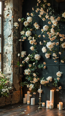 白花黑墙婚礼装饰