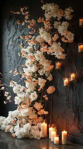 白花黑墙婚礼装饰