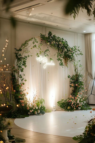 白色婚礼背景墙与拱门装饰