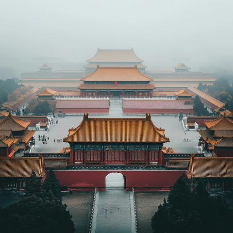 故宫全景俯瞰视角下的宏伟建筑景象